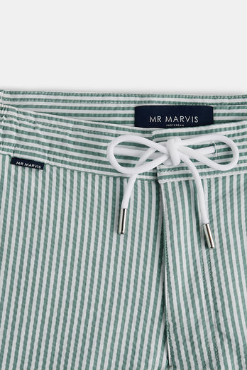 Trawlers * The Seersucker Swims green & white striped men's swim shorts | MR MARVIS
