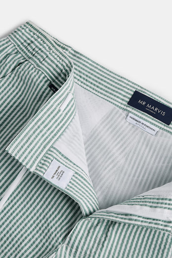 Trawlers * The Seersucker Swims green & white striped men's swim shorts | MR MARVIS