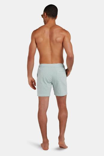 Trawlers * The Seersucker Swims green & white striped men's swim shorts | MR MARVIS