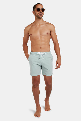 Trawlers * The Seersucker Swims green & white striped men's swim shorts | MR MARVIS