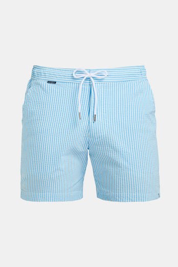 Aristons * The Seersucker Swims turquoise blue & white striped men's swim shorts | MR MARVIS