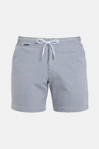 Catamarans * The Seersucker Swims dark blue & white striped men's swim shorts | MR MARVIS