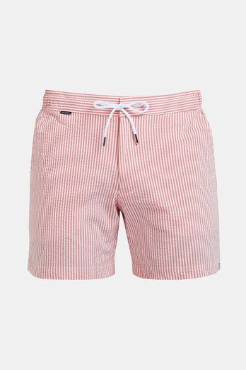 Decks * The Seersucker Swims brick red & white striped men's swim shorts | MR MARVIS