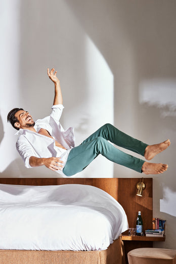 Felsons * The Easies mid green stretch knitted men's trousers | MR MARVIS