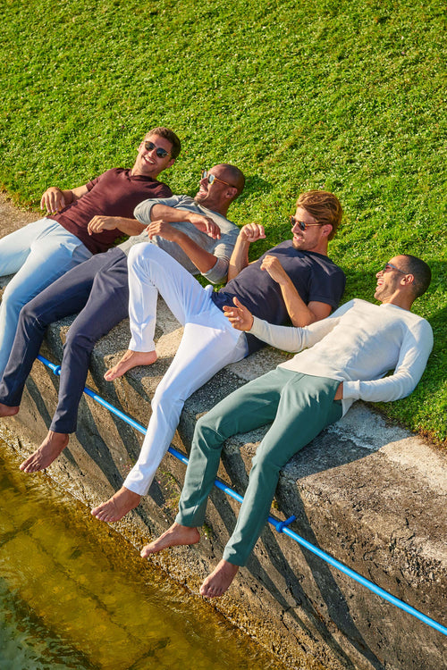 all white stretch knitted men's trousers | MR MARVIS