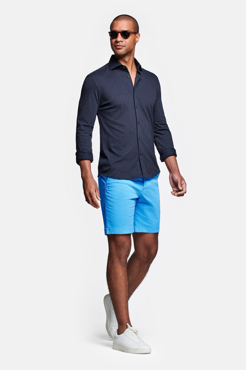 bright blue stretch cotton men's shorts with a zip pocket | MR MARVIS