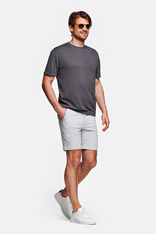 light grey stretch cotton men's shorts with a zip pocket | MR MARVIS