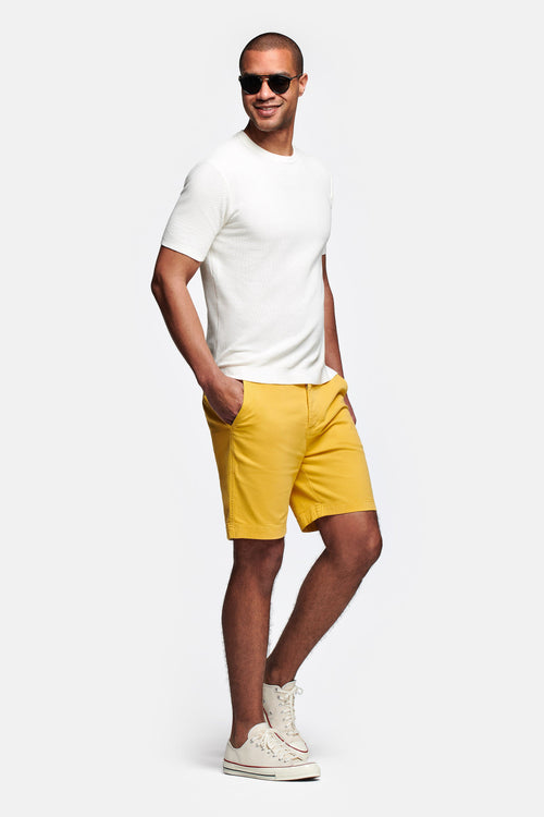 yellow stretch cotton men's shorts with a zip pocket | MR MARVIS