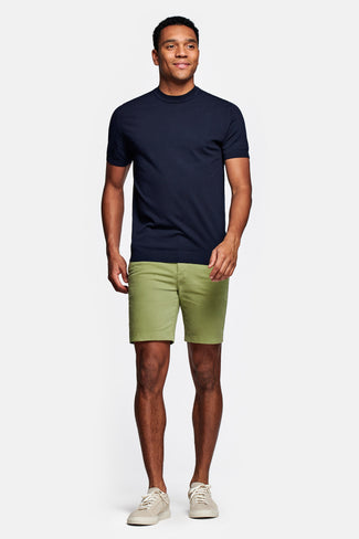 olive green stretch cotton men's shorts with a zip pocket | MR MARVIS