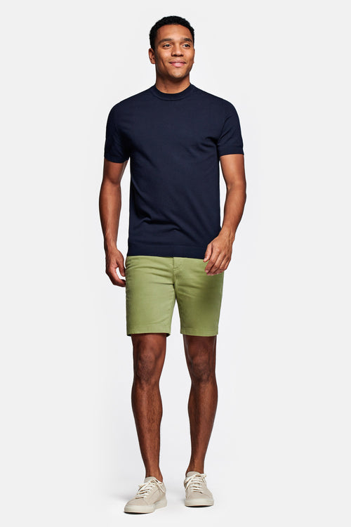 olive green stretch cotton men's shorts with a zip pocket | MR MARVIS