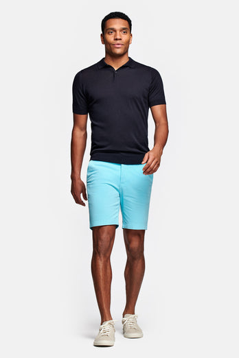 turquoise blue stretch cotton men's shorts with a zip pocket | MR MARVIS