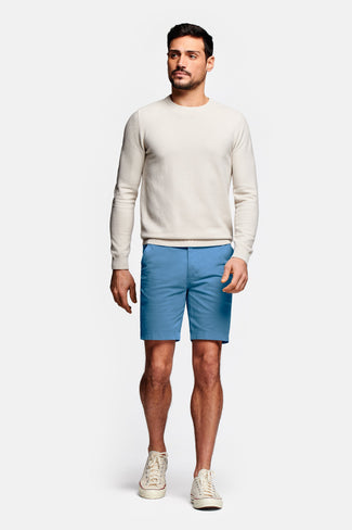 mid blue stretch cotton men's shorts with a zip pocket | MR MARVIS
