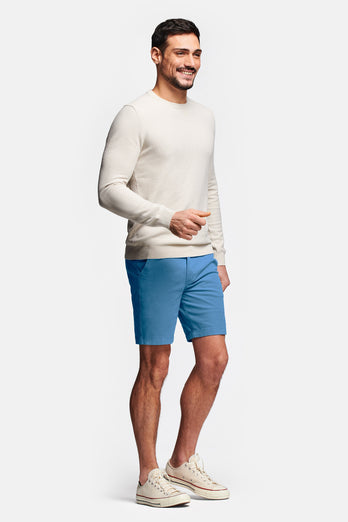 mid blue stretch cotton men's shorts with a zip pocket | MR MARVIS