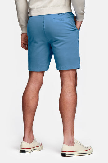 mid blue stretch cotton men's shorts with a zip pocket | MR MARVIS