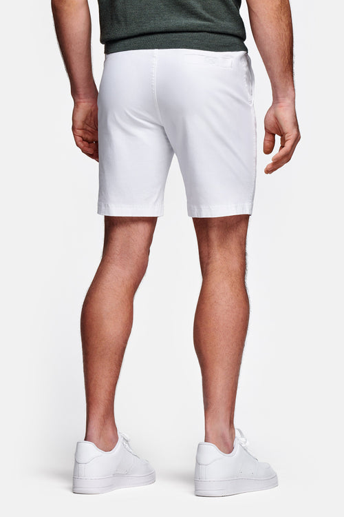 all white stretch cotton men's shorts with a zip pocket | MR MARVIS