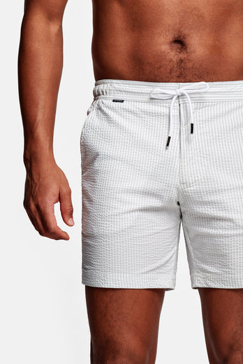 light grey & white striped men's swim shorts | MR MARVIS