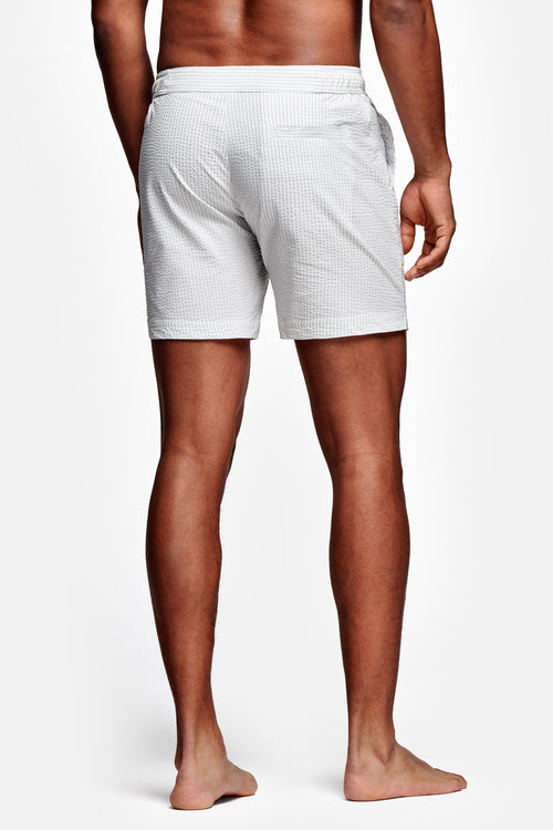 light grey & white striped men's swim shorts | MR MARVIS