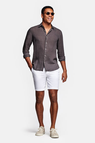 all white organic cotton men's shorts with a zip pocket | MR MARVIS