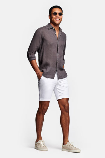 all white organic cotton men's shorts with a zip pocket | MR MARVIS