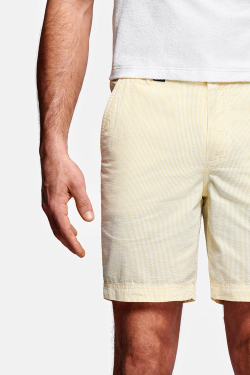 light yellow and white striped lightweight men's shorts | MR MARVIS