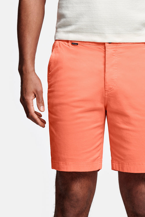 bright coral stretch cotton men's shorts with a zip pocket | MR MARVIS