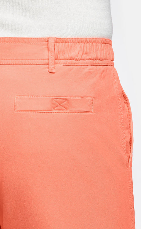 bright coral stretch cotton men's shorts with a zip pocket | MR MARVIS