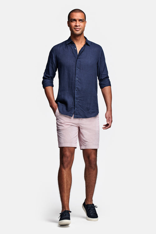 brick red and white striped lightweight men's shorts | MR MARVIS