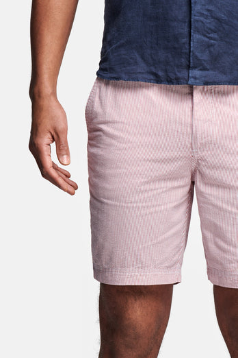 brick red and white striped lightweight men's shorts | MR MARVIS