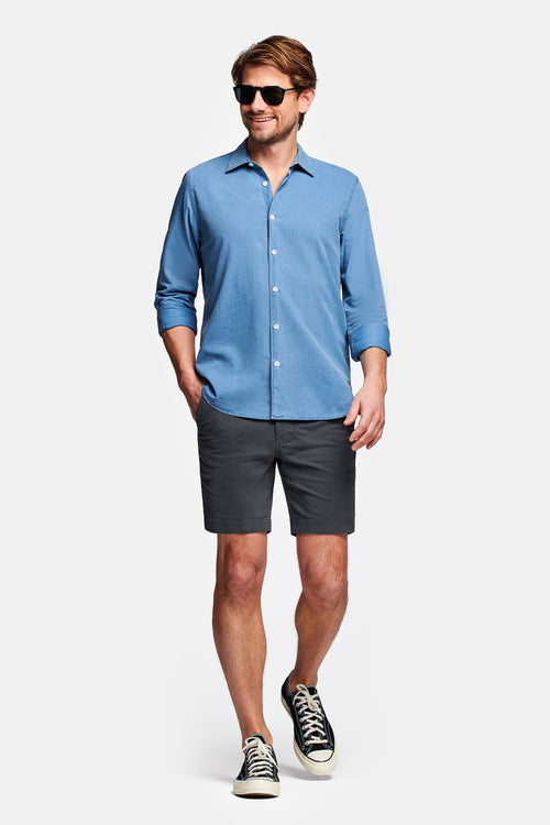 dark grey stretch cotton men's shorts with a zip pocket | MR MARVIS
