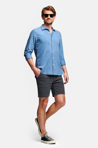 dark grey stretch cotton men's shorts with a zip pocket | MR MARVIS