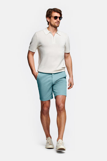 blue green stretch cotton men's shorts with a zip pocket | MR MARVIS