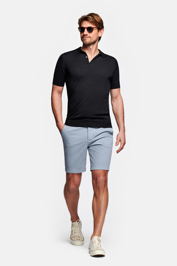 grey blue stretch cotton men's shorts with a zip pocket | MR MARVIS