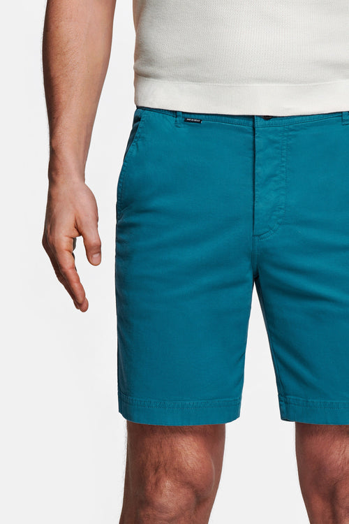 petrol blue stretch cotton men's shorts with a zip pocket | MR MARVIS