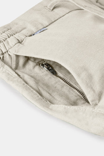 beige men's linen shorts with a zip pocket | MR MARVIS