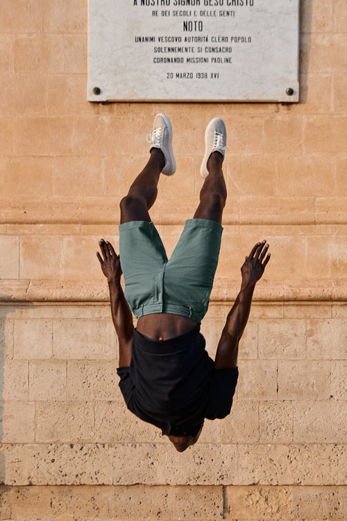 mid green organic cotton men's shorts with a zip pocket | MR MARVIS