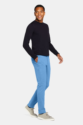 mid blue stretch knitted men's trousers | MR MARVIS