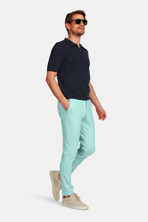 mint green stretch knitted men's trousers | MR MARVIS
