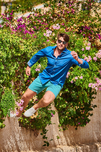 green stretch cotton men's shorts with a zip pocket | MR MARVIS