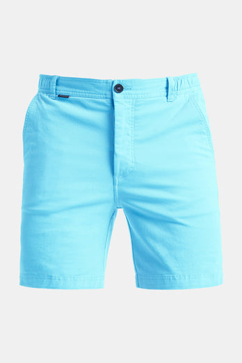 turquoise blue stretch cotton men's shorts with a zip pocket | MR MARVIS