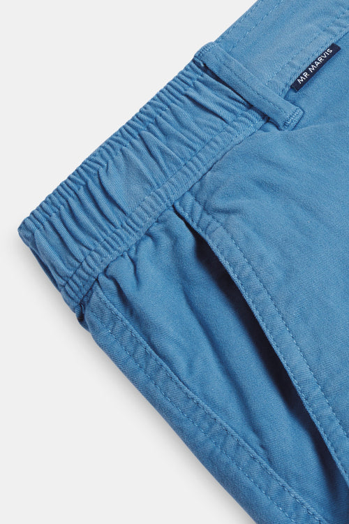 mid blue stretch cotton men's shorts with a zip pocket | MR MARVIS
