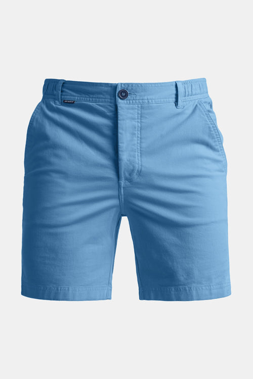 mid blue stretch cotton men's shorts with a zip pocket | MR MARVIS