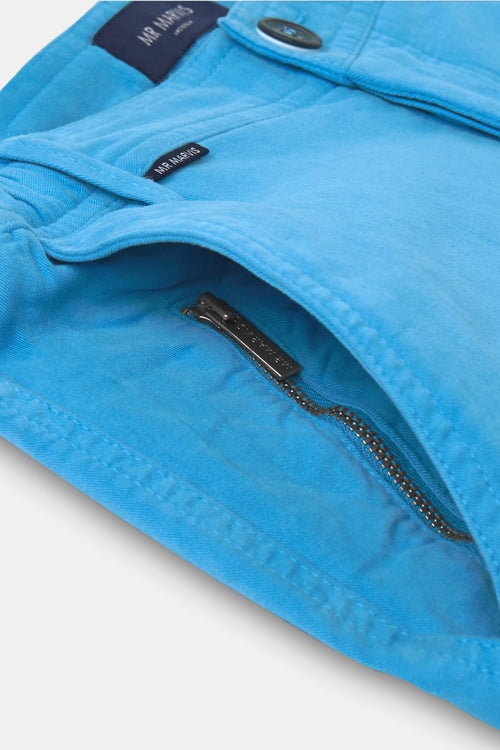 bright blue stretch cotton men's shorts with a zip pocket | MR MARVIS