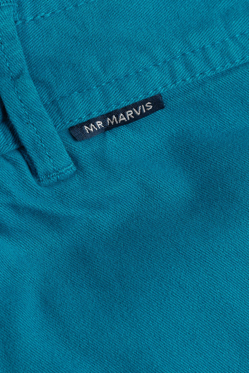 petrol blue stretch cotton men's shorts with a zip pocket | MR MARVIS