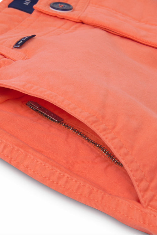bright coral stretch cotton men's shorts with a zip pocket | MR MARVIS