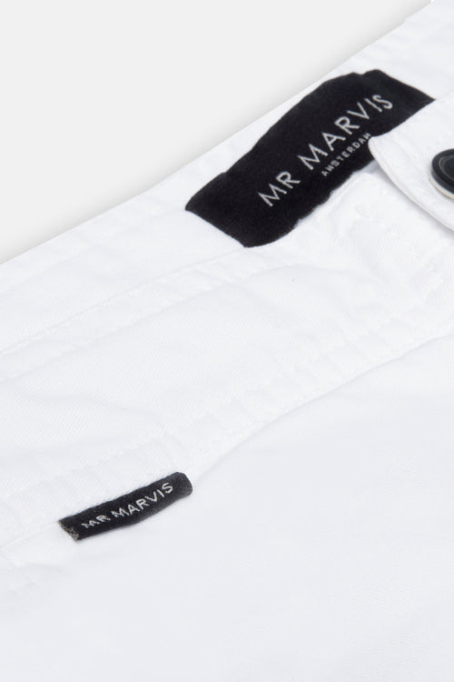 all white stretch cotton men's shorts with a zip pocket | MR MARVIS