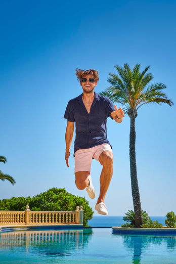 pink stretch cotton men's shorts with a zip pocket | MR MARVIS