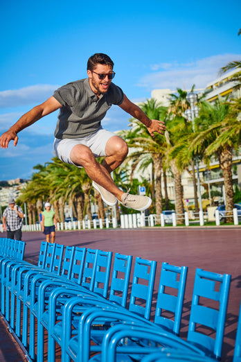 light grey stretch cotton men's shorts with a zip pocket | MR MARVIS