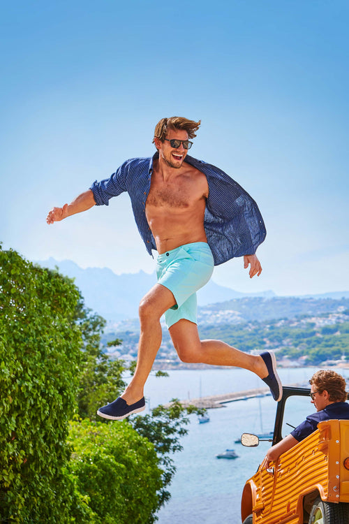 mint green stretch cotton men's shorts with a zip pocket | MR MARVIS