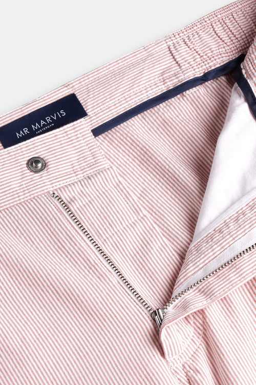 brick red and white striped lightweight men's shorts | MR MARVIS