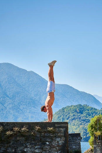 light blue and white striped lightweight men's shorts | MR MARVIS